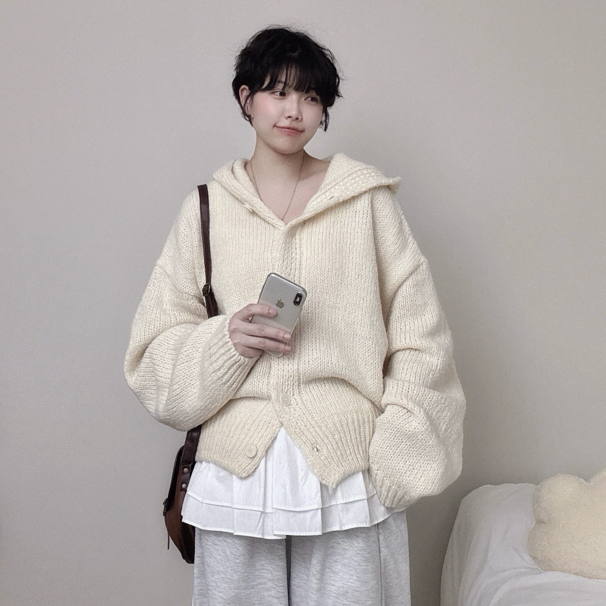 [아방핏/귀여움🧸/퀄비교불가] 폭닥 도톰 고퀄 오버핏 파스텔 후드 니트가디건 봄가디건 - 4color 상세 이미지 4