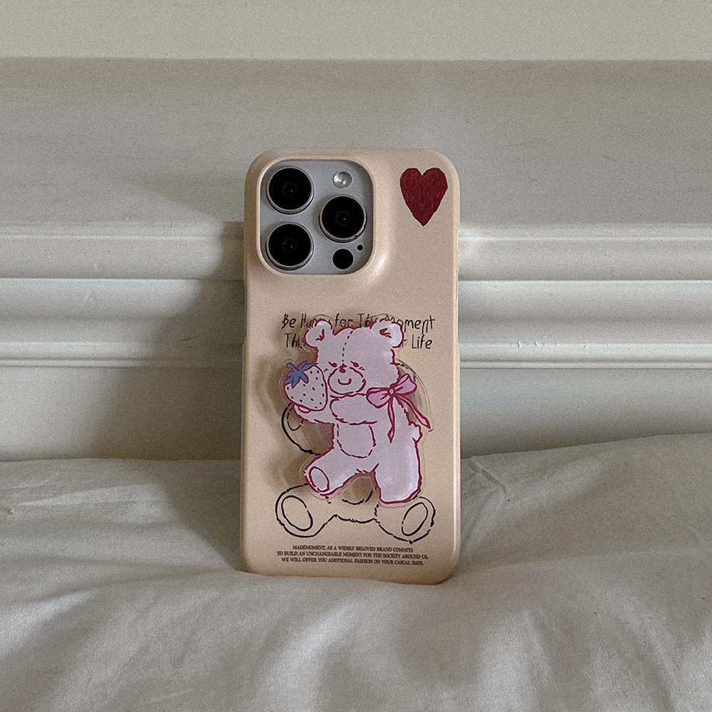 fluffy strawberry bear 아이폰 16pro 케이스 하드 - 상세 이미지 4