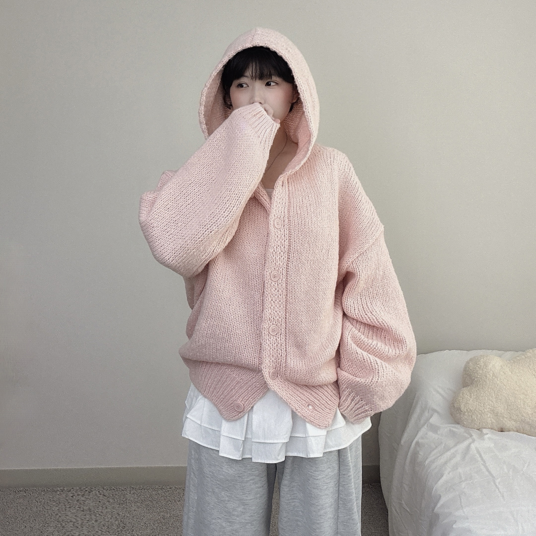 [아방핏/귀여움🧸/퀄비교불가] 폭닥 도톰 고퀄 오버핏 파스텔 후드 니트가디건 봄가디건 - 4color 상세 이미지 7