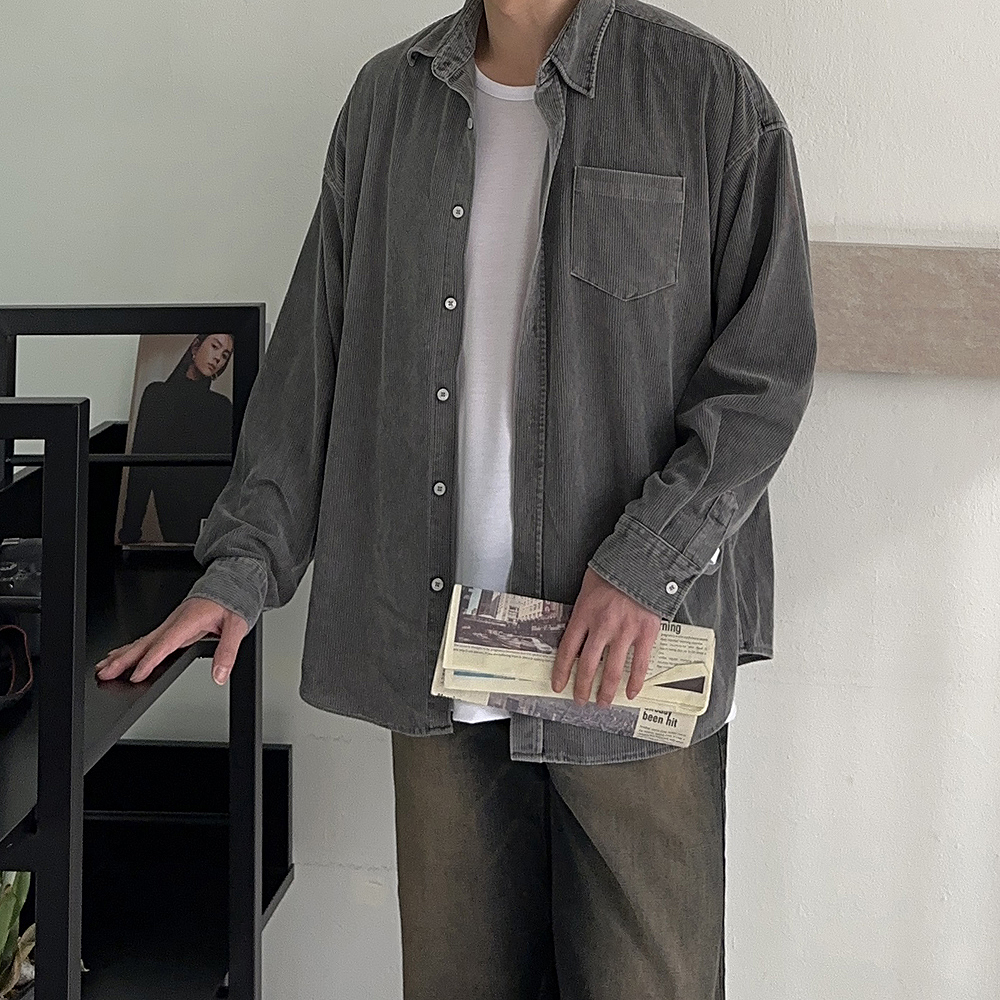 남자 셔츠 오버핏 피그먼트 골덴 남자 와이 셔츠 이미지 6