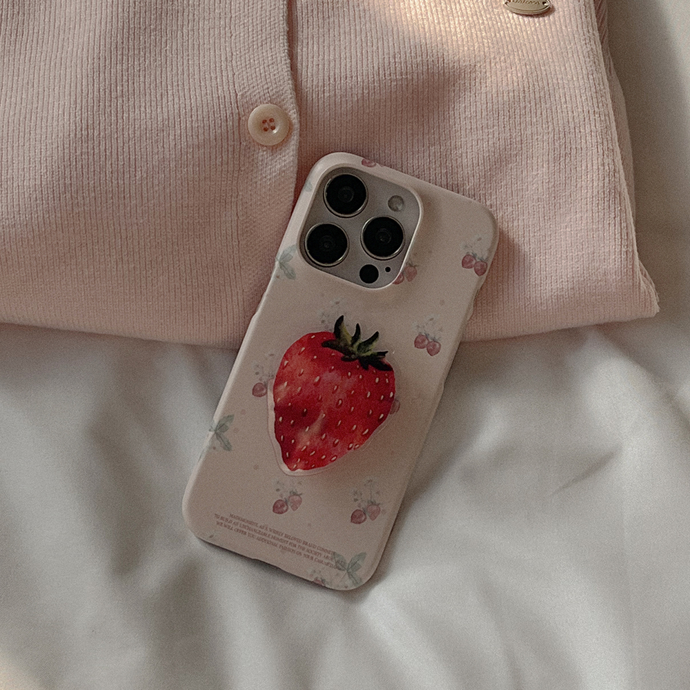 strawberry flower pattern 아이폰 16pro 케이스 하드 - 상세 이미지 4