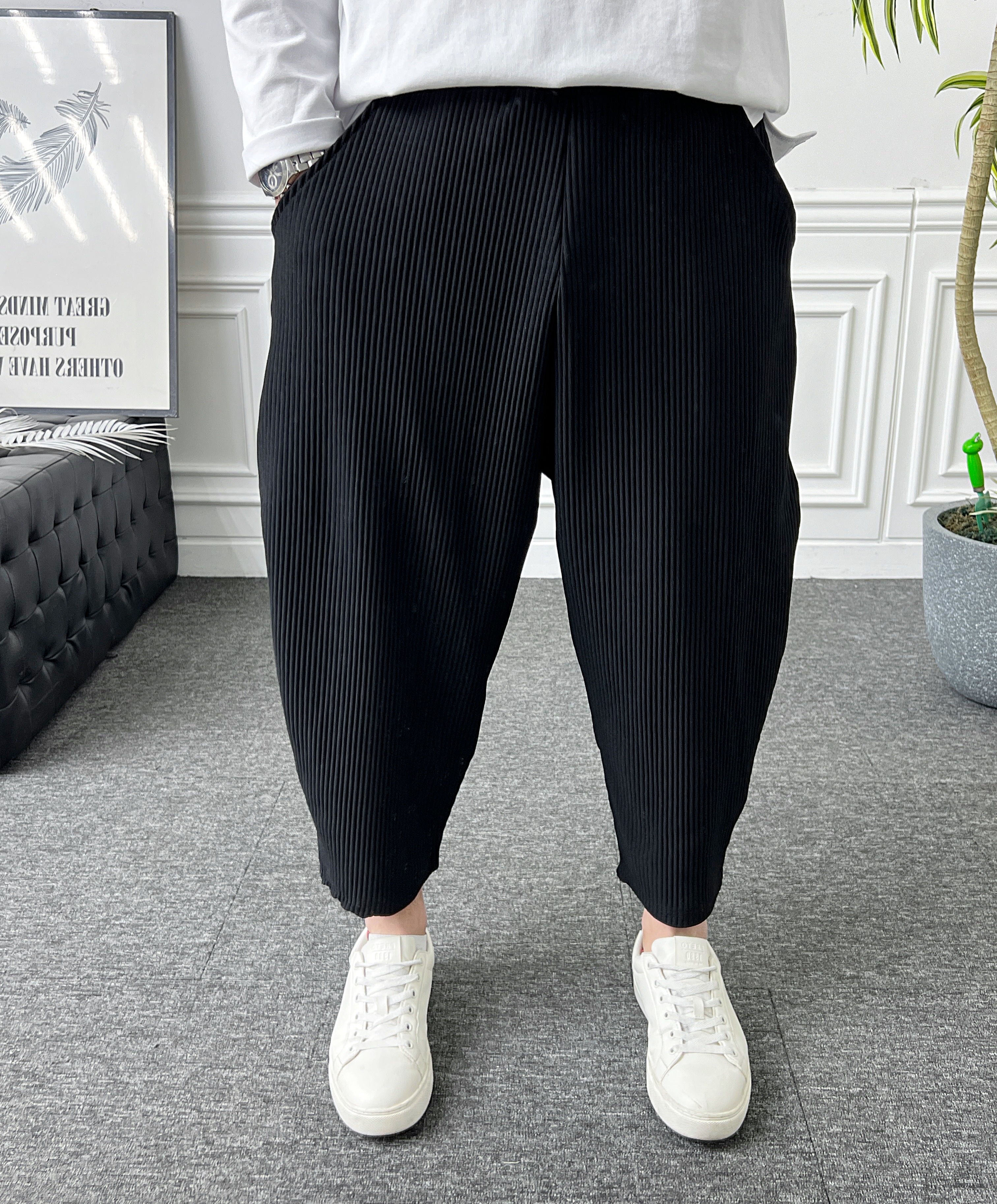 남자 플리츠바지 밴딩 스판 벌룬핏 배기팬츠 - 상세 이미지 2