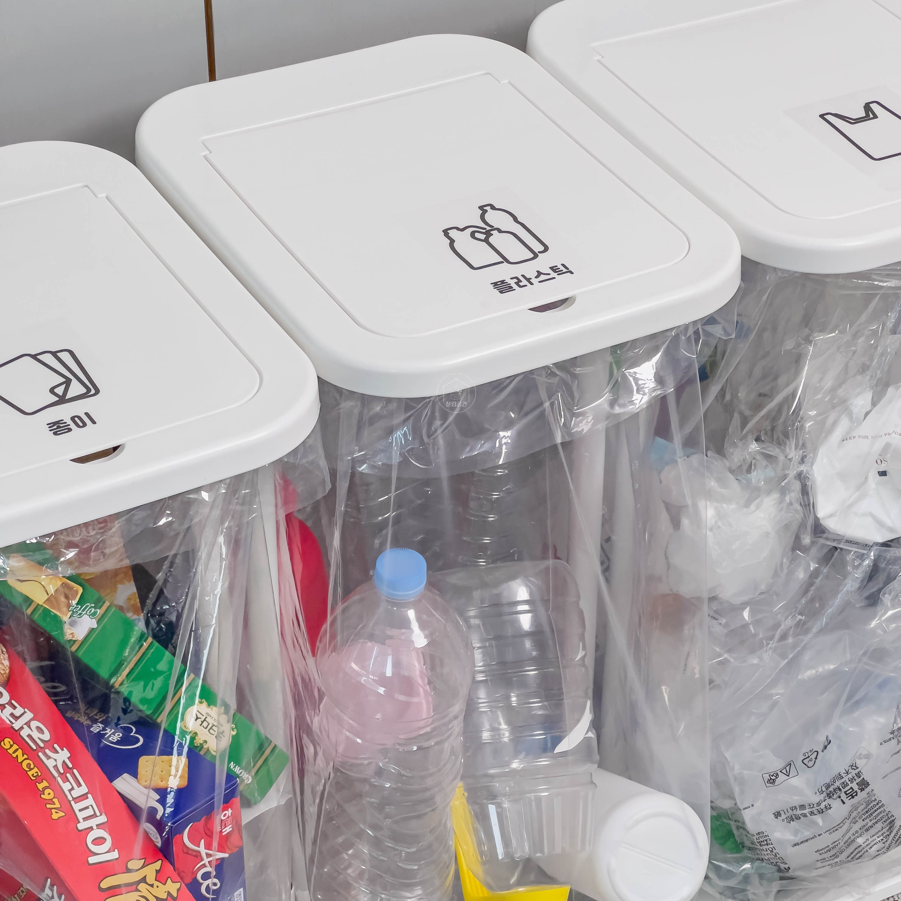 살림공간 재활용 분리수거함 3단 가정용 60L