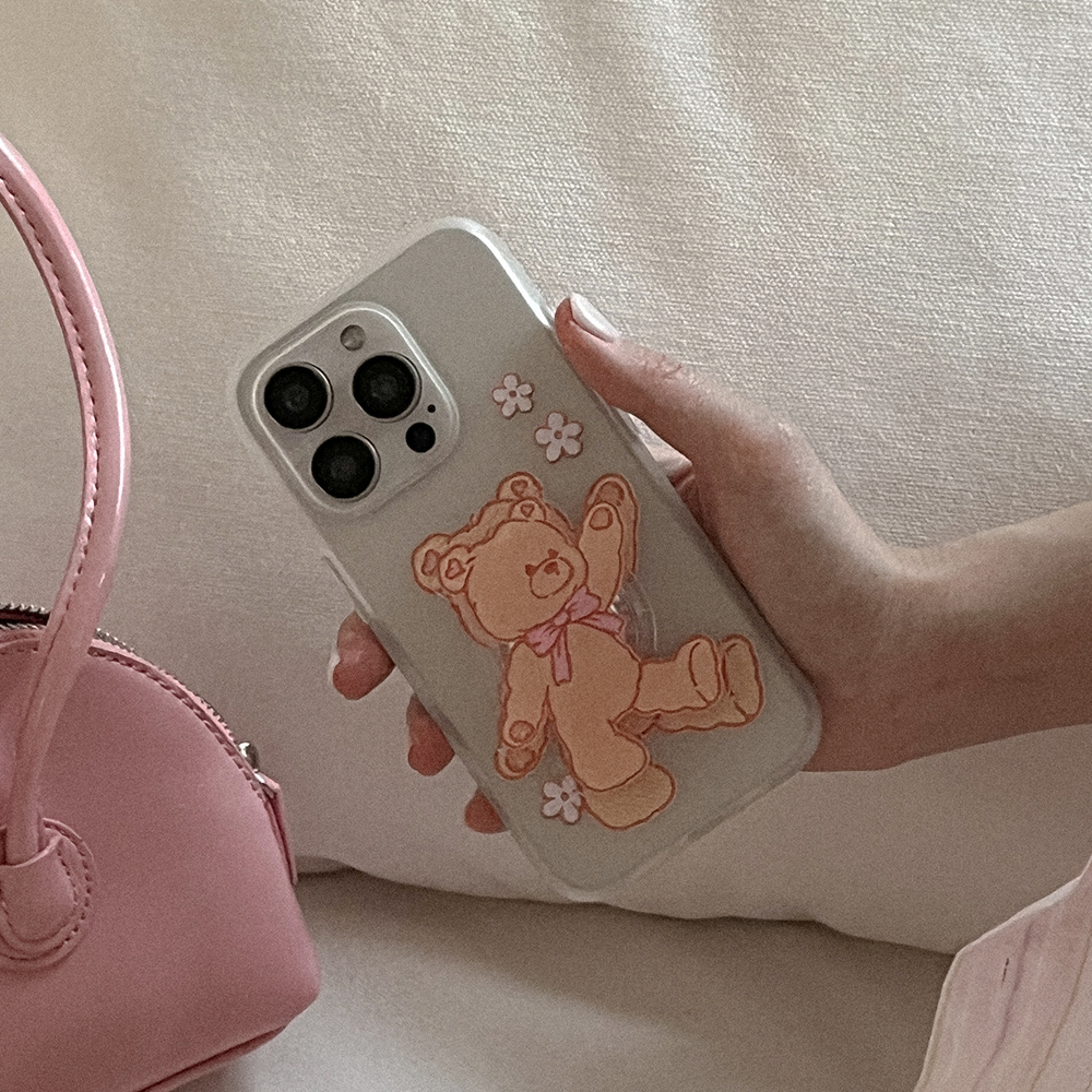 bear embroidery 아이폰 16 pro 케이스 클리어 반투명 젤리 - 메인 이미지
