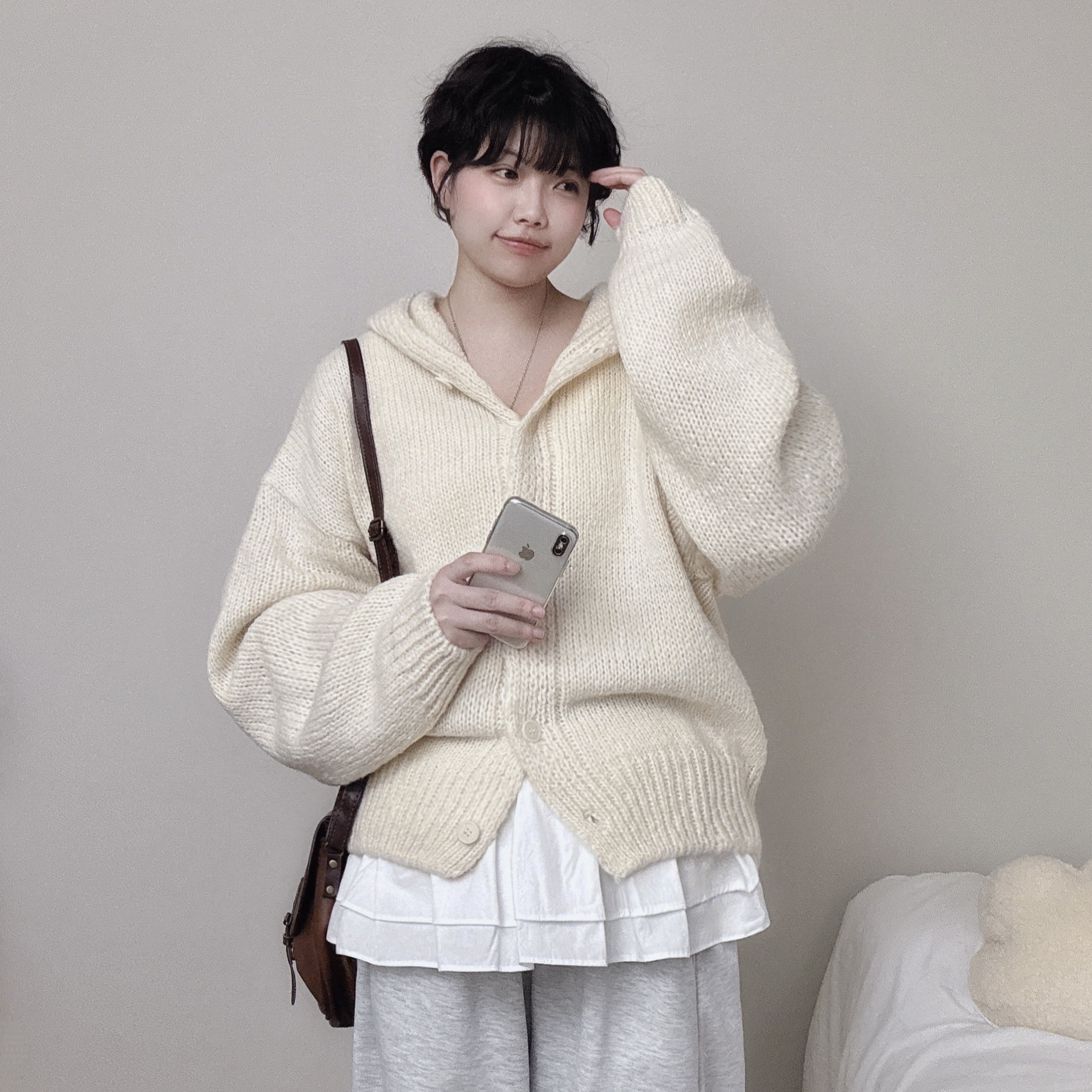 [아방핏/귀여움🧸/퀄비교불가] 폭닥 도톰 고퀄 오버핏 파스텔 후드 니트가디건 봄가디건 - 4color 상세 이미지 3