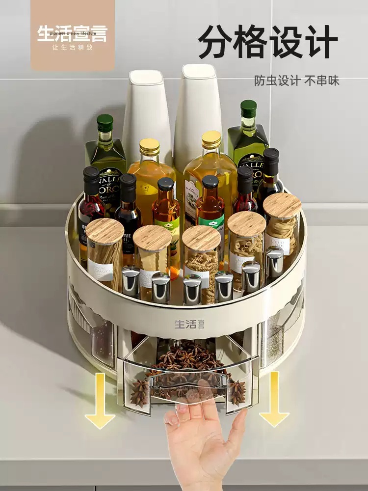 회전양념통 회전트레이 원형 정리함 트레이 주방 다용도 회전식 수납 선반 정리대 - 상세 이미지 2