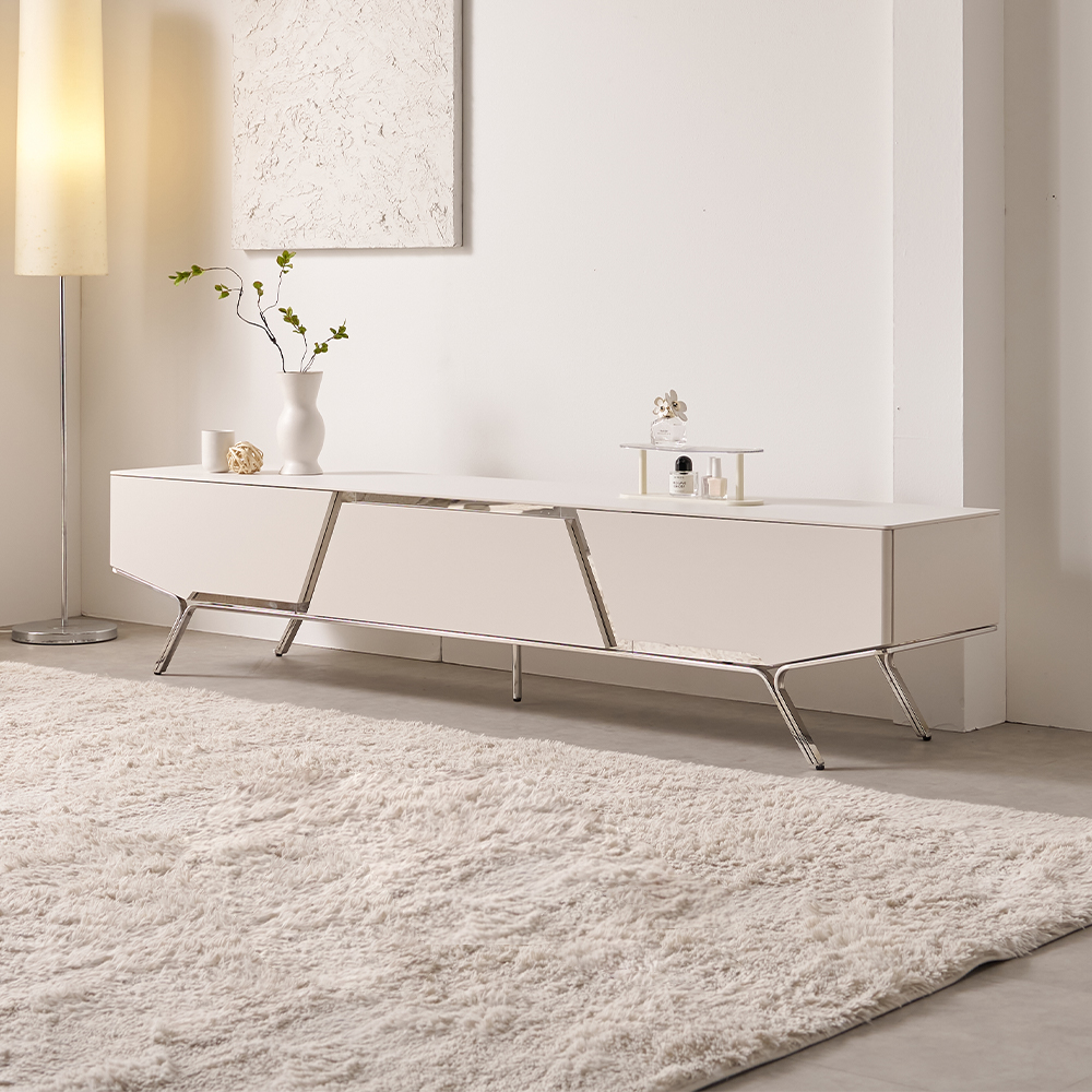 밀크 세라믹 거실장 낮은 85인치 티비다이 TV선반 캄비오 2000mm, 화이트