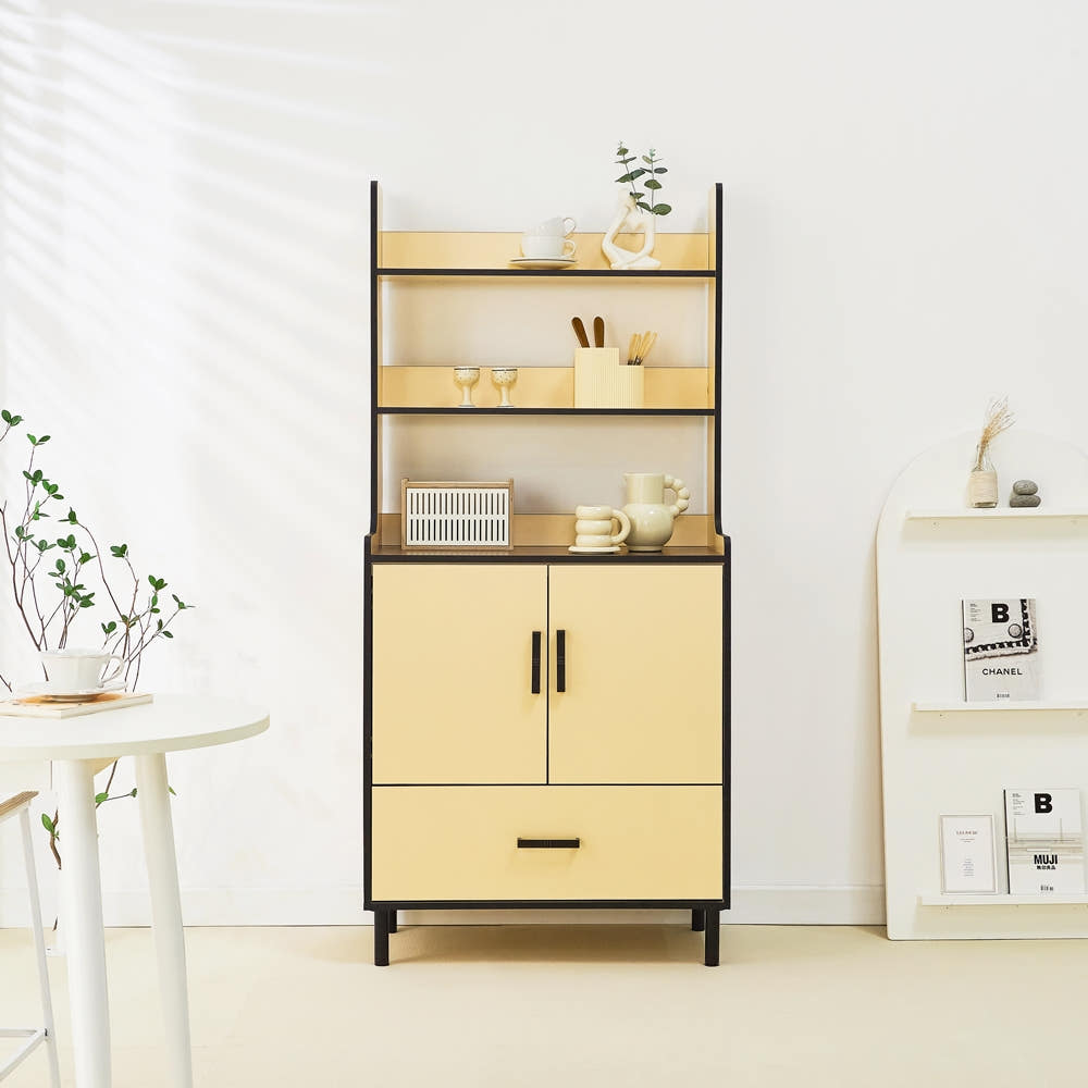 에그미 홈카페수납장 냉장고장 홈바장 팬트리장 냉장고옆 키큰장 800x400x1755mm, 6단, 버터옐로우