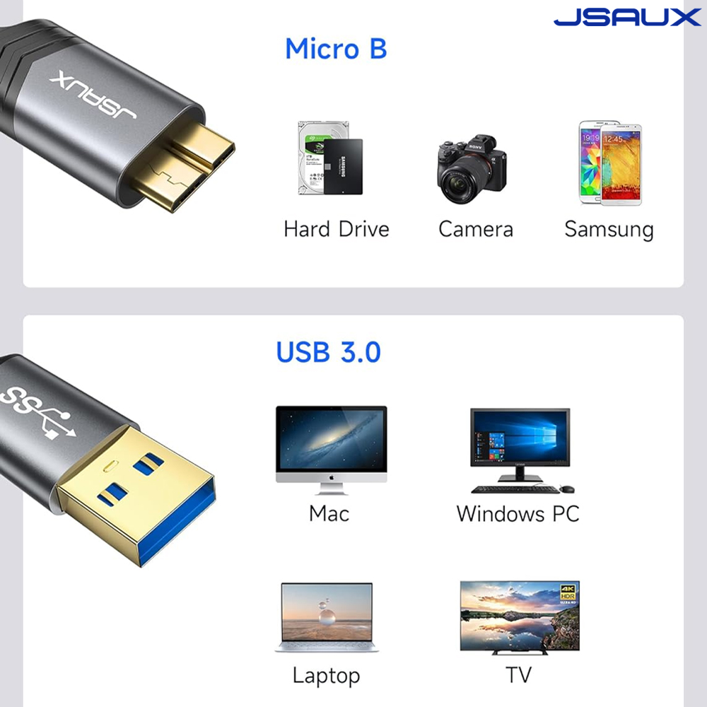 외장하드 케이블 USB A to 마이크로B USB3.1 1m 2m 세트 JSAUX - 상세 이미지 3