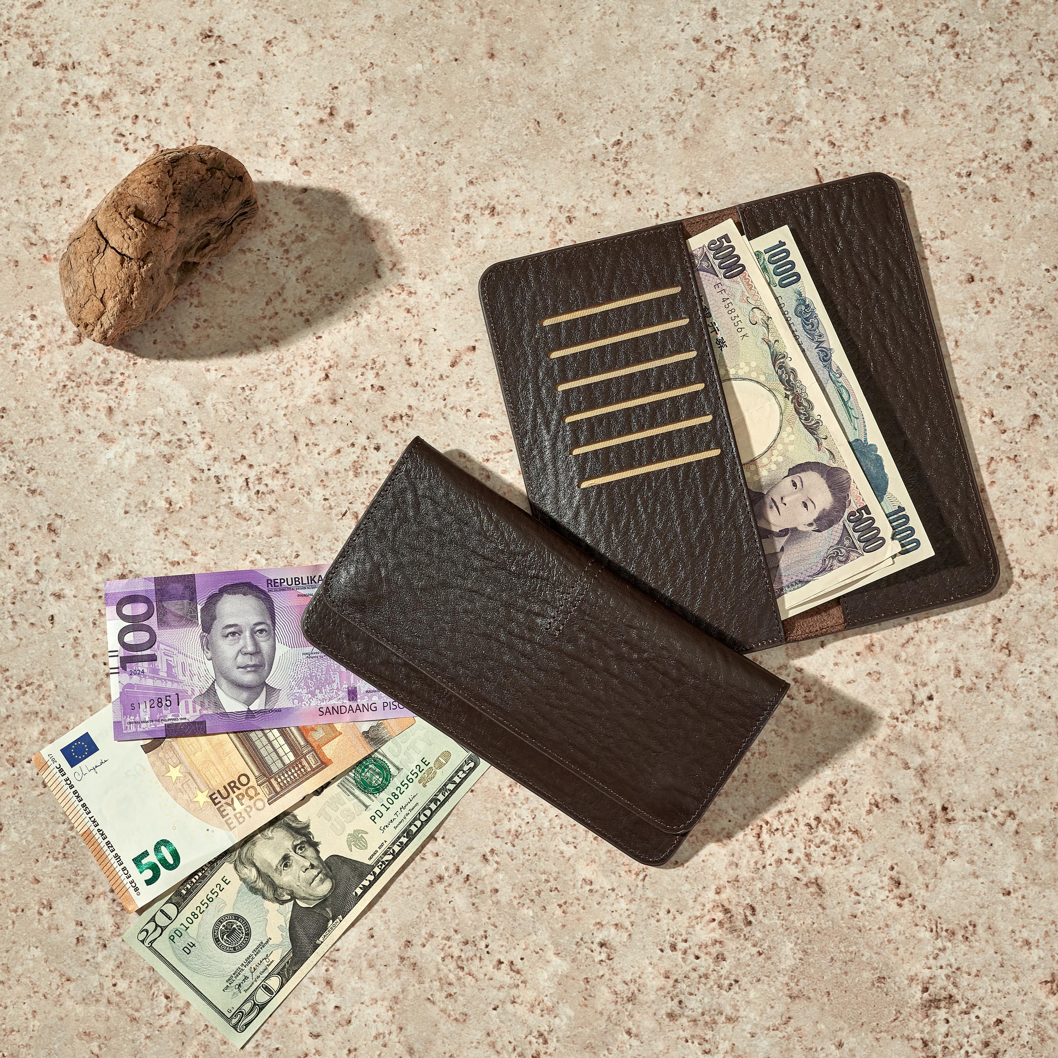 일본 엔화 베트남동 여행용 슬림 가죽 지폐지갑