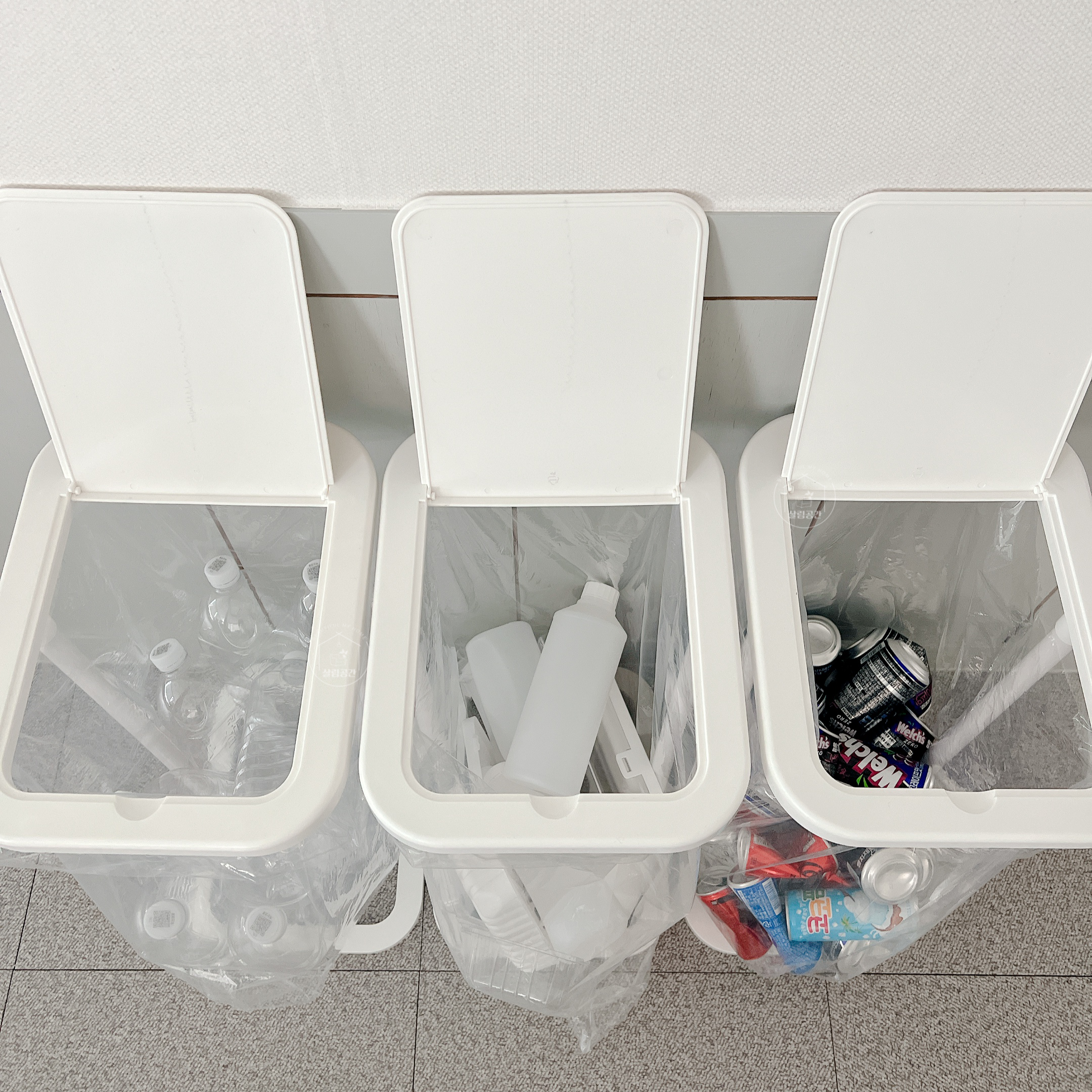 살림공간 재활용 분리수거함 3단 가정용 60L