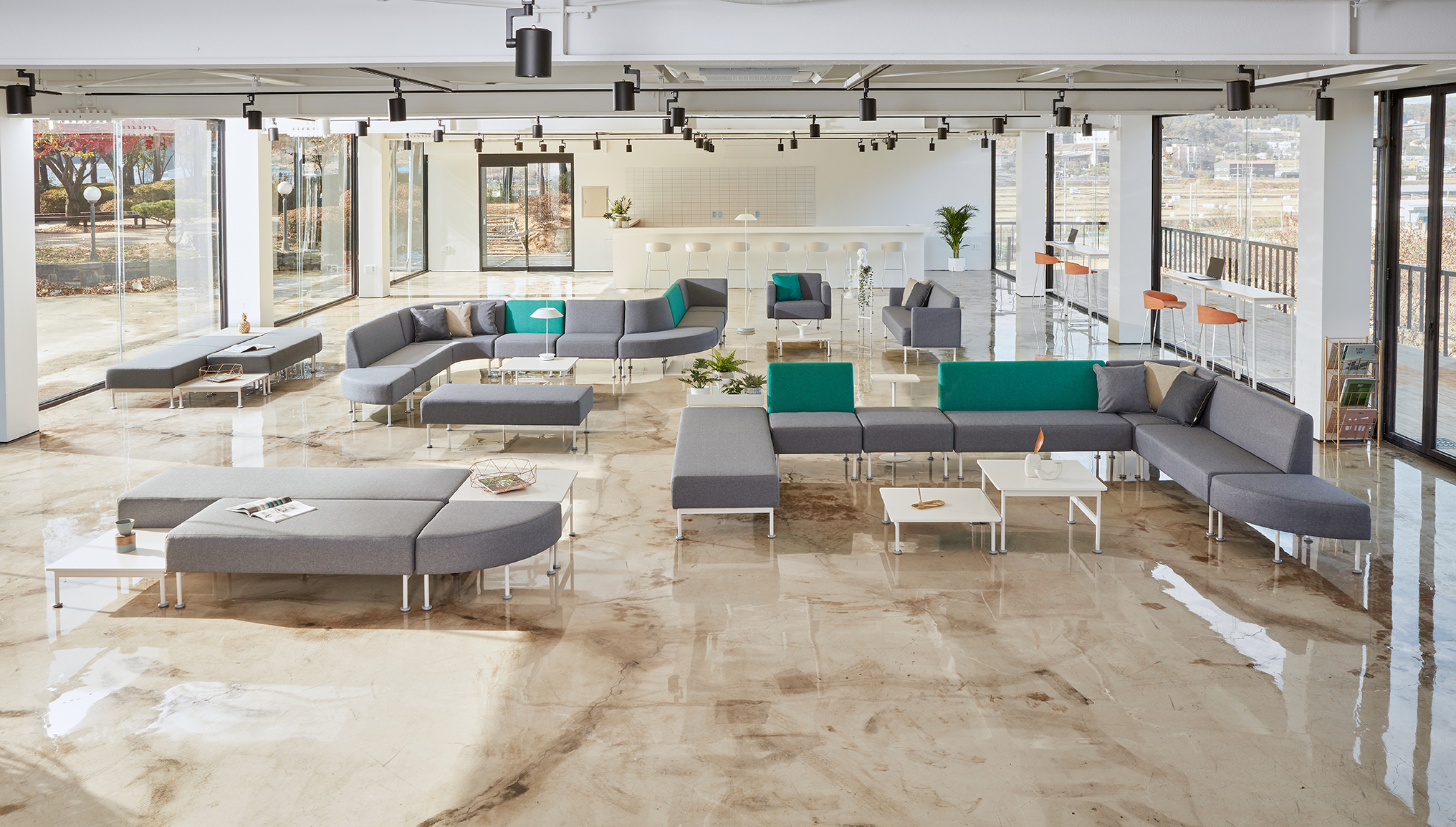 파트라 그리드 1950 3인 오픈 벤치형 패브릭 모듈 소파