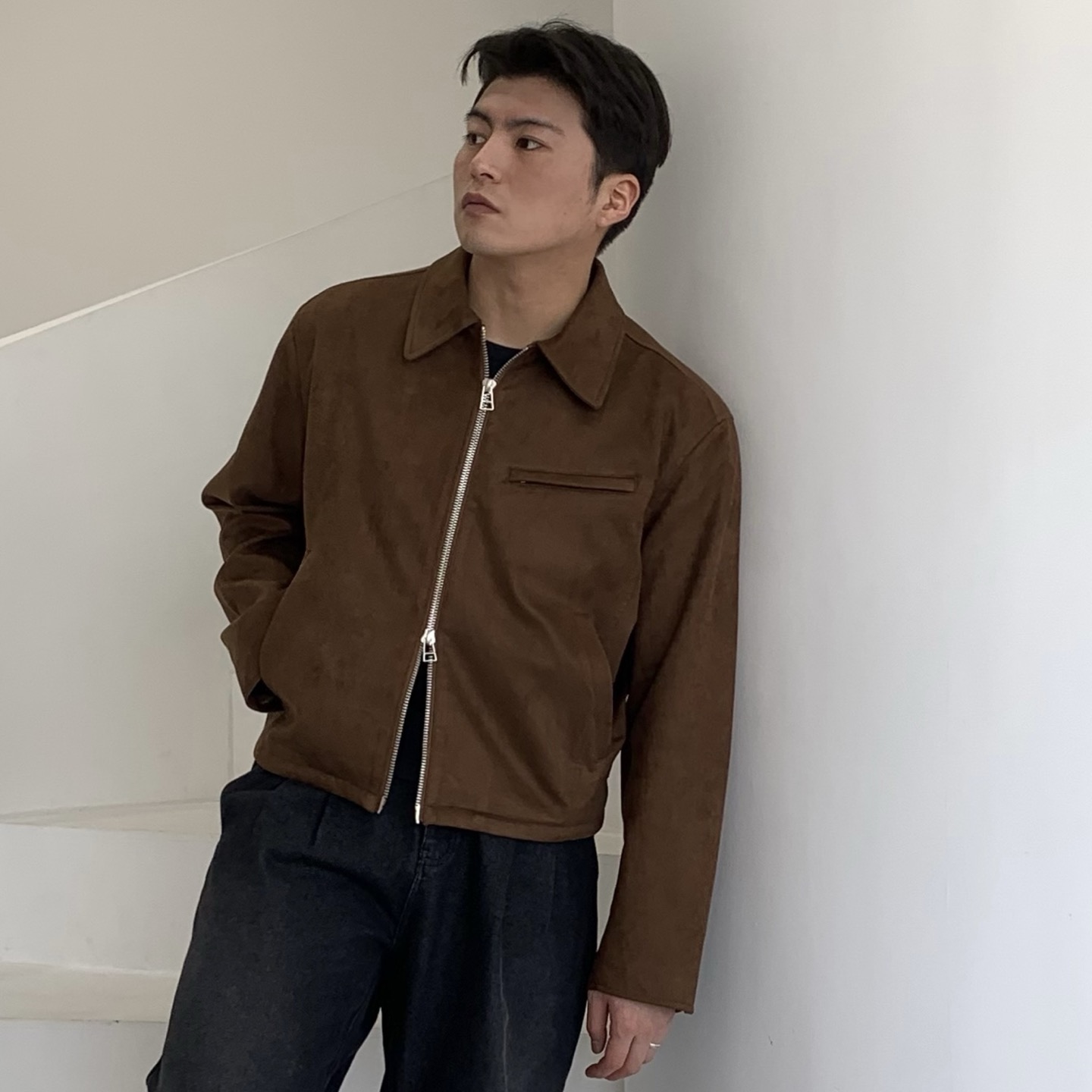 남자스웨이드자켓 크롭 트러커자켓 봄자켓 - 메인 이미지