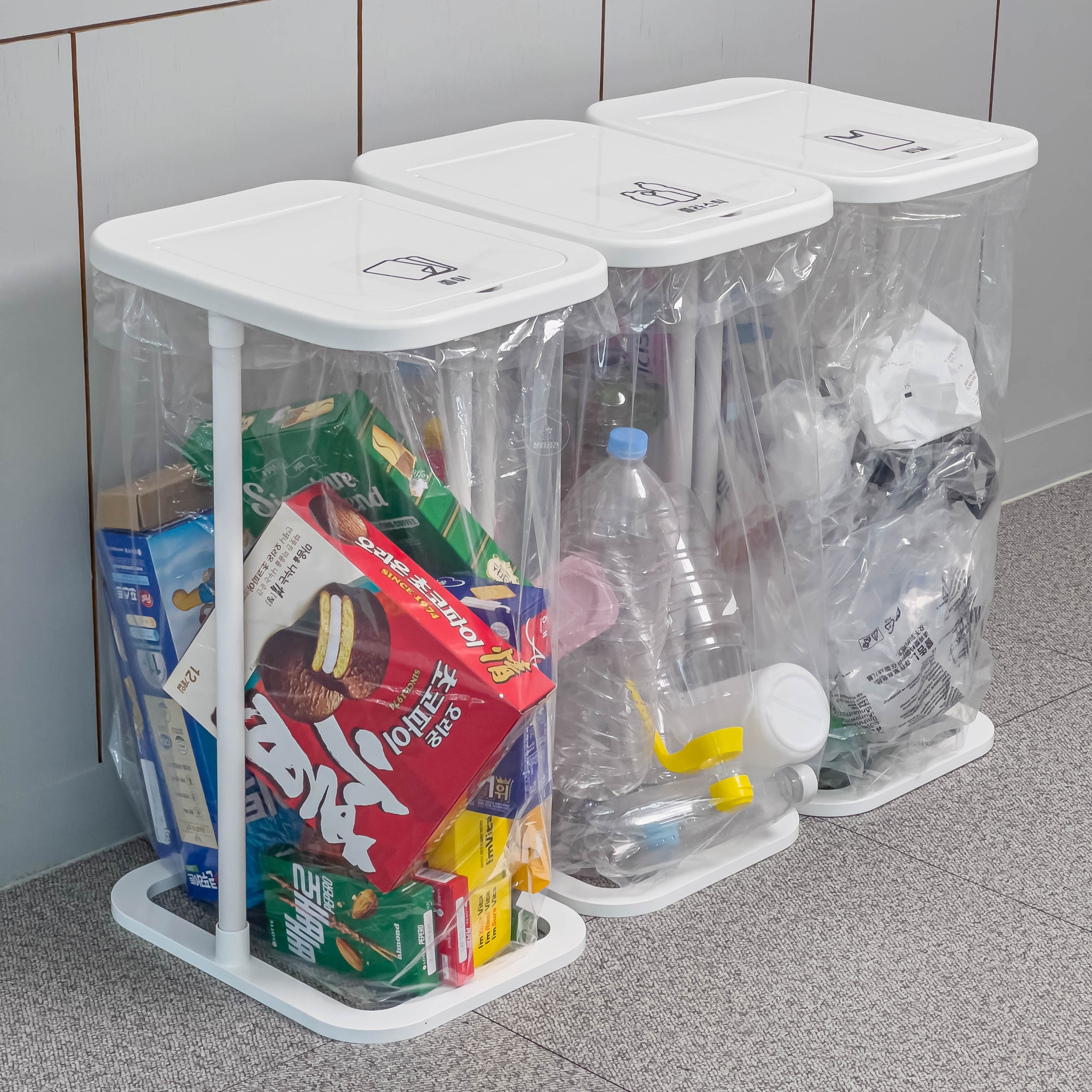 살림공간 재활용 분리수거함 3단 가정용 60L