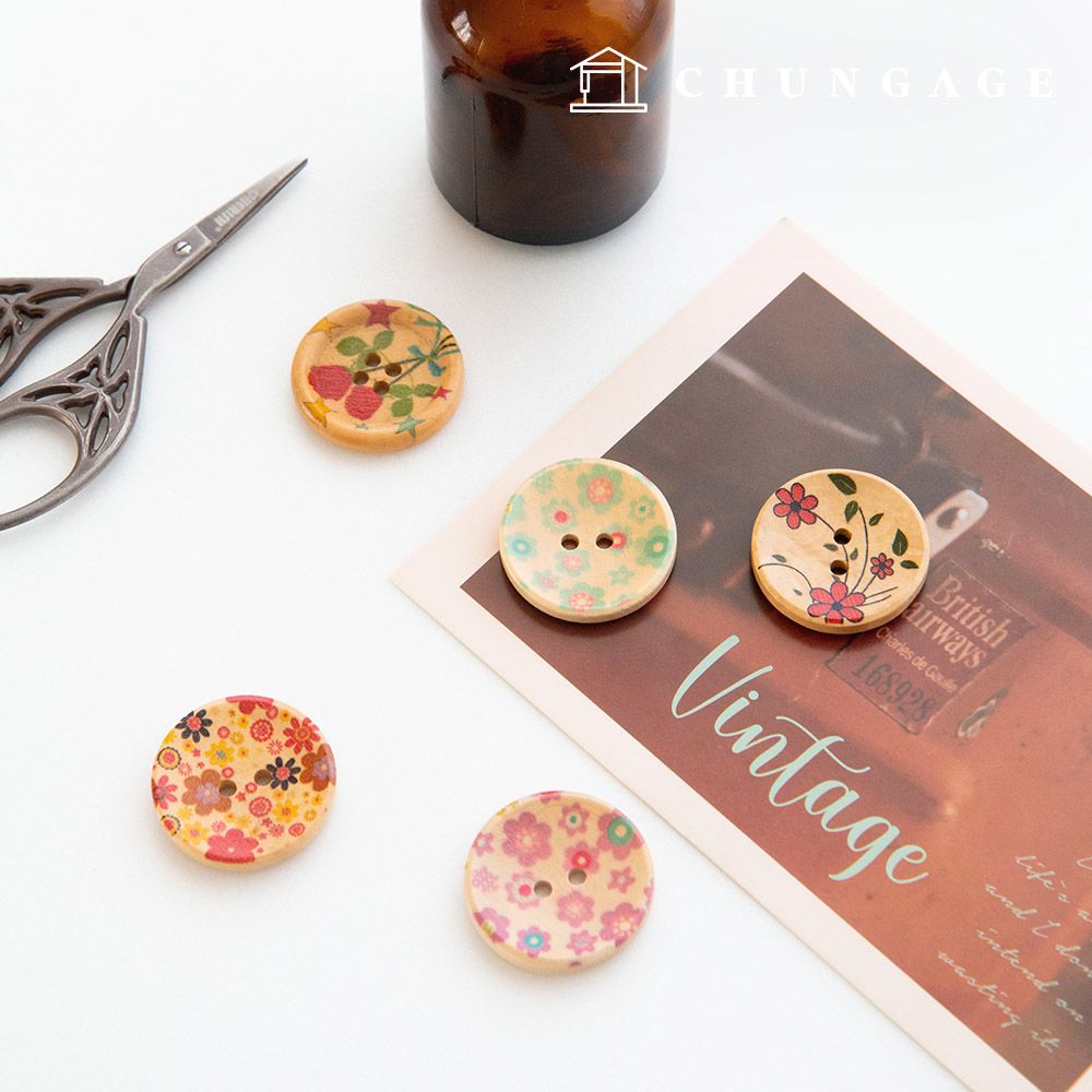 빈티지 우드 코트 가방 소품 나무 단추 30mm 플라워 - 상세 이미지 2
