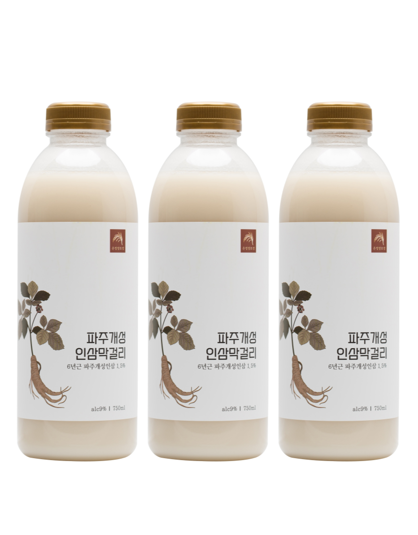 파주개성인삼막걸리 3병 세트 - 750ml, 9% 첨가물 없는 프리미엄 막걸리, 운정양조장 - 상품 이미지
