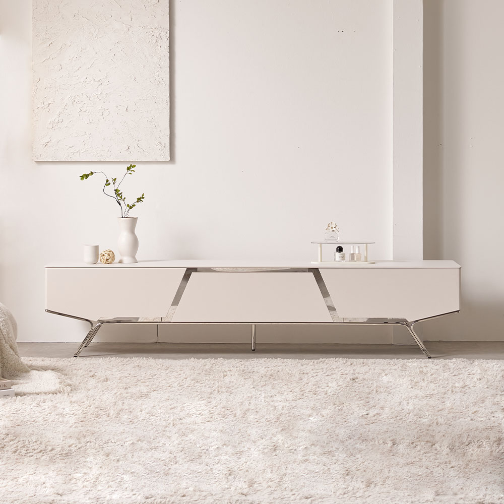 밀크 세라믹 거실장 낮은 85인치 티비다이 TV선반 캄비오 2000mm, 화이트