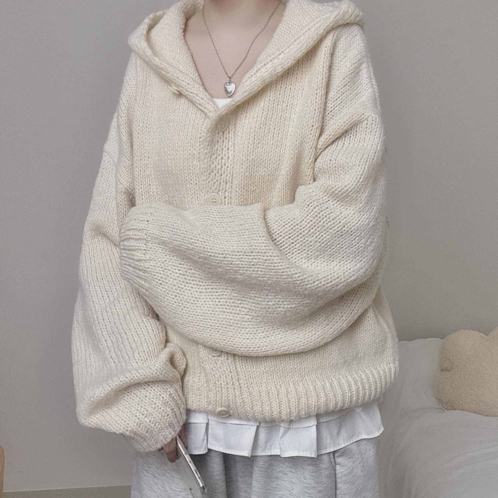 [아방핏/귀여움🧸/퀄비교불가] 폭닥 도톰 고퀄 오버핏 파스텔 후드 니트가디건 봄가디건 - 4color 상세 이미지 6
