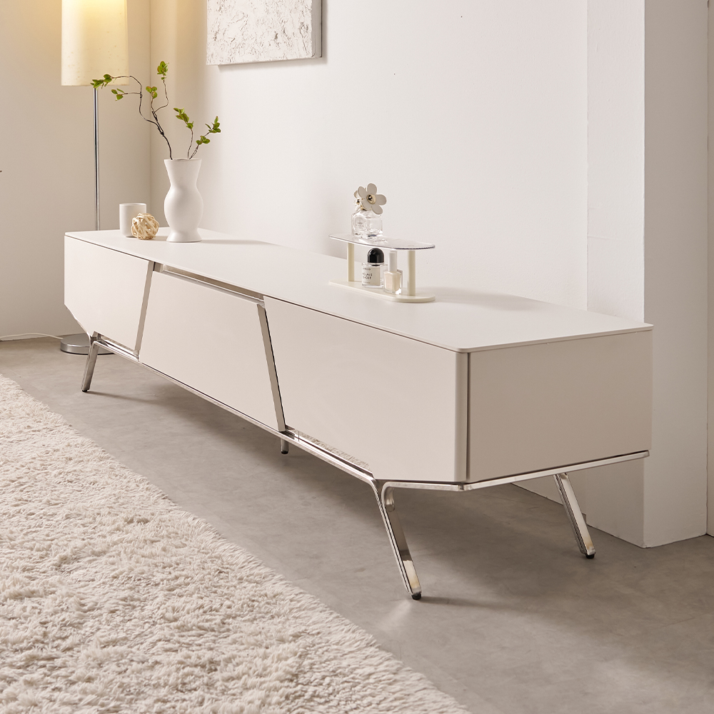 밀크 세라믹 거실장 낮은 85인치 티비다이 TV선반 캄비오 2000mm, 화이트