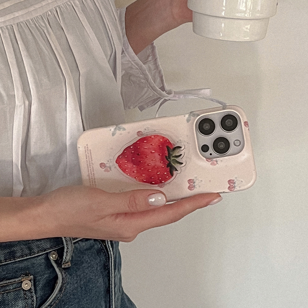 strawberry flower pattern 아이폰 16pro 케이스 하드 - 상세 이미지 3