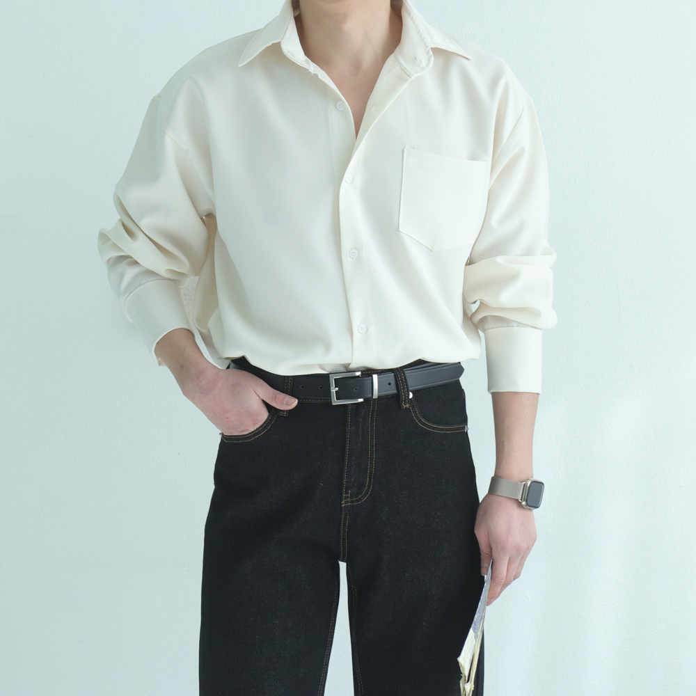 남자 셔츠 구김없는 실크 오버핏 와이 셔츠 남자남방 - 상세 이미지 3