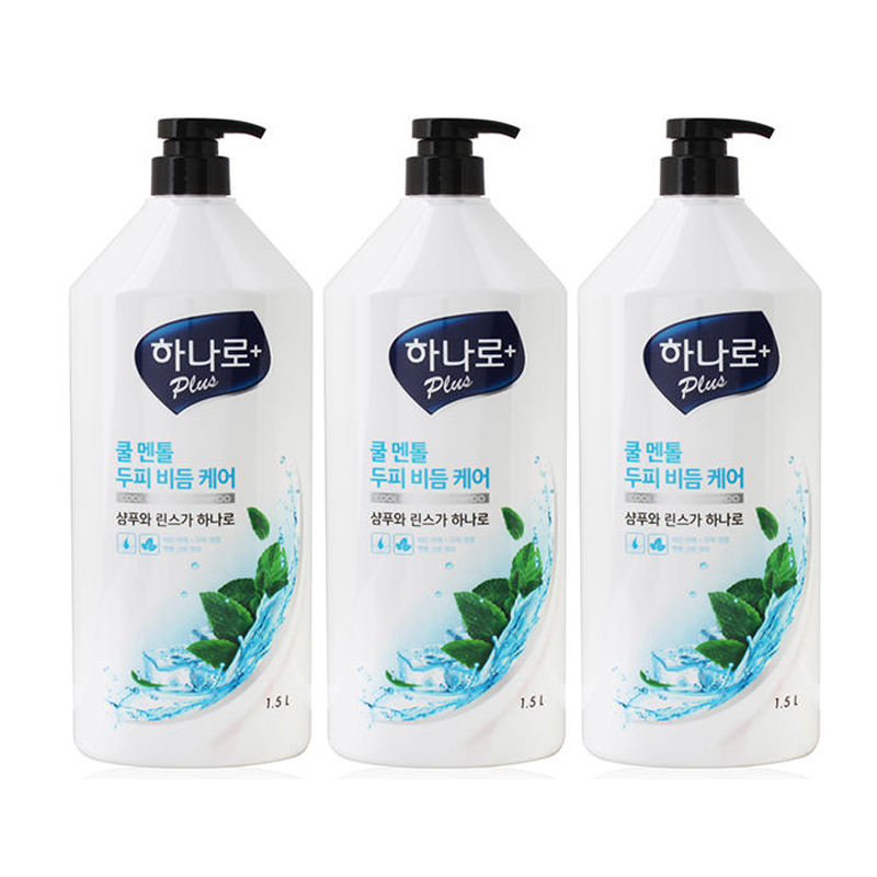 애경 하나로 플러스 샴푸 쿨멘톨, 1.5L, 3개 - 메인 이미지
