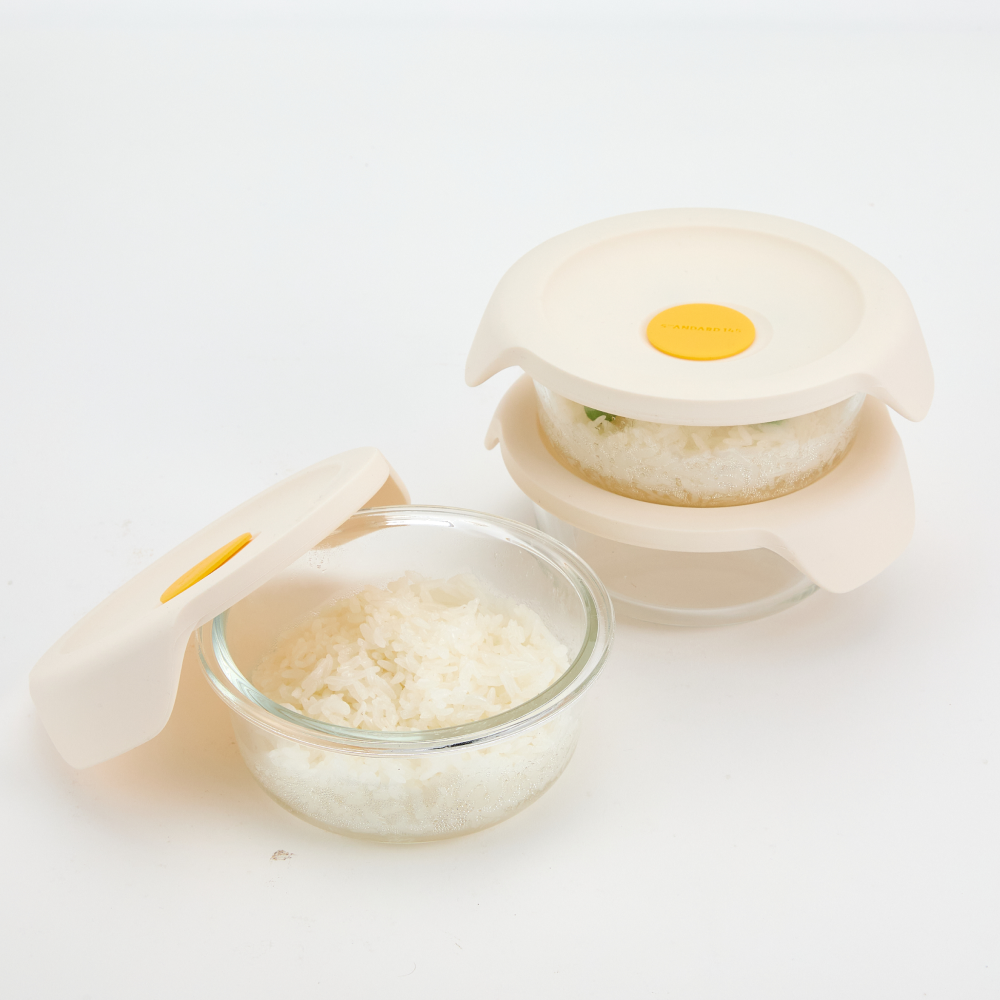 스탠다드145 간편한끼 냉동밥용기 원형 유리 밀폐용기 390ml 3P 1세트 스팀홀 실리콘뚜껑 - 상세 이미지 5