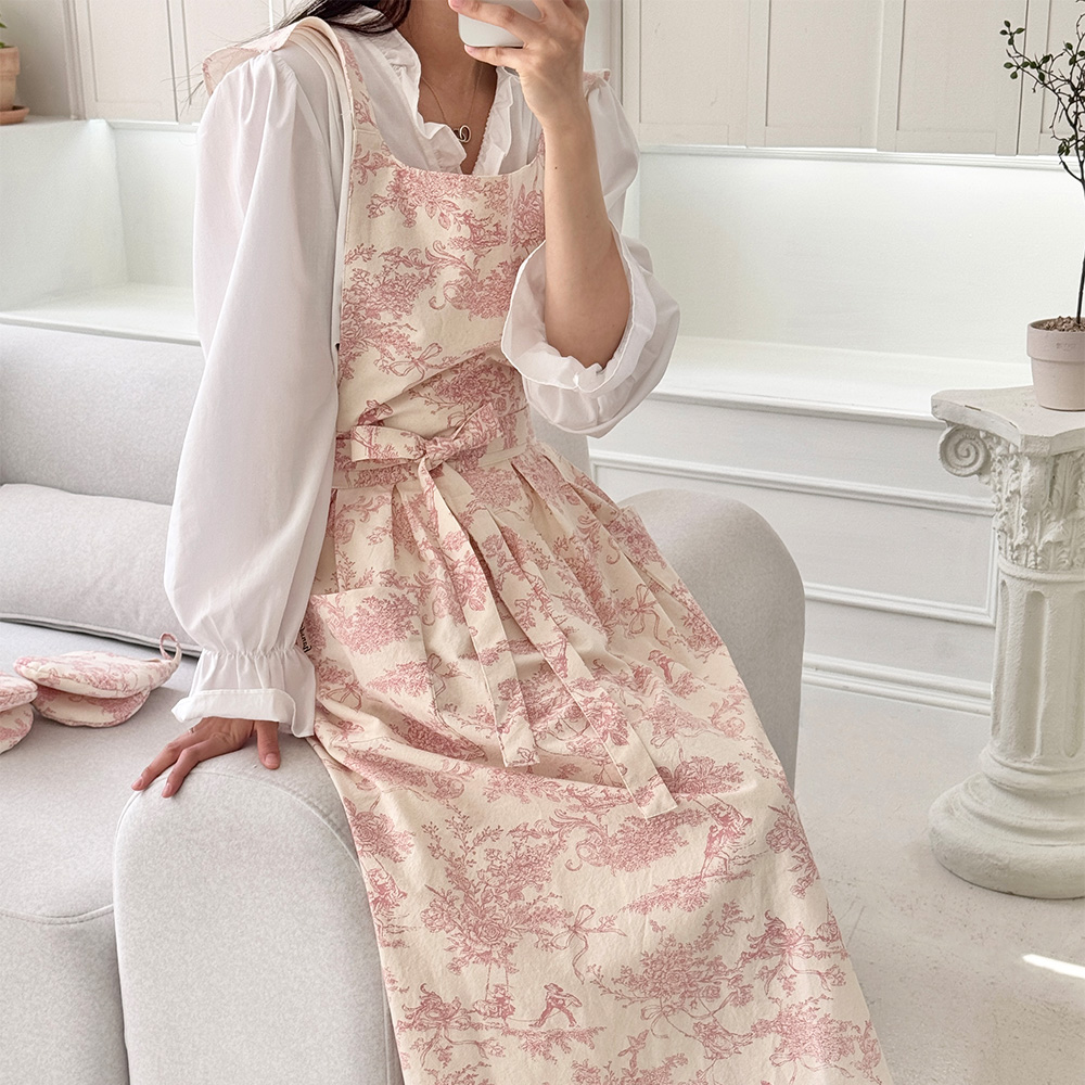 한스데이 뜨왈 셰리 플리츠 앞치마 원피스 플로리스트 에이프런