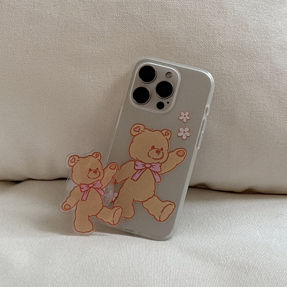 bear embroidery 아이폰 16 pro 케이스 클리어 반투명 젤리 - 상세 이미지 4