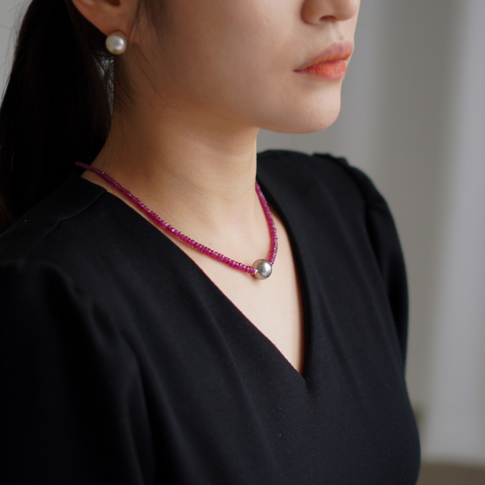 14k 타히티 흑진주 목걸이 10mm 천연루비 NB03 - 상세 이미지 5