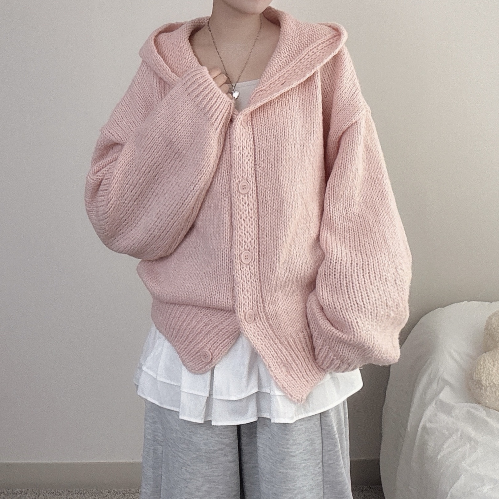 [아방핏/귀여움🧸/퀄비교불가] 폭닥 도톰 고퀄 오버핏 파스텔 후드 니트가디건 봄가디건 - 4color 상세 이미지 9