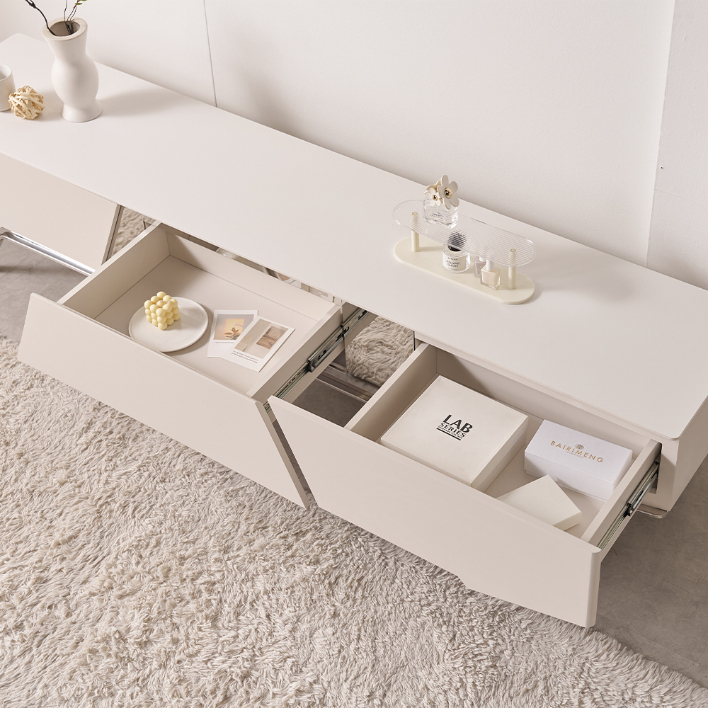 밀크 세라믹 거실장 낮은 85인치 티비다이 TV선반 캄비오 2000mm, 화이트