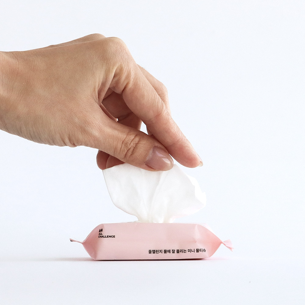 올챌린지 물에 잘 풀리는 휴대용 미니 포켓 물티슈 7매 5팩+5팩