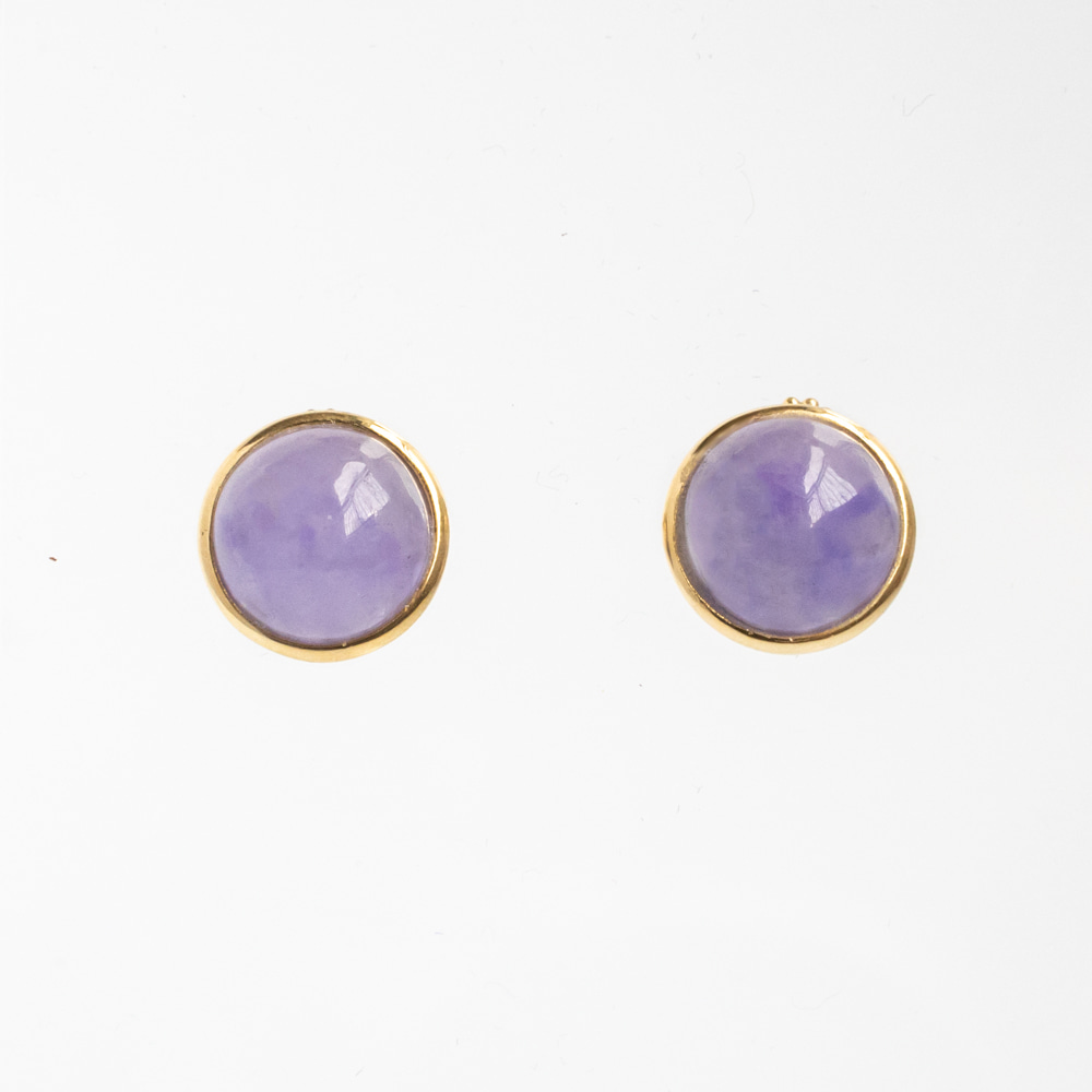 14k 라벤더 비취 귀걸이 반구형 15mm - 상세 이미지 2