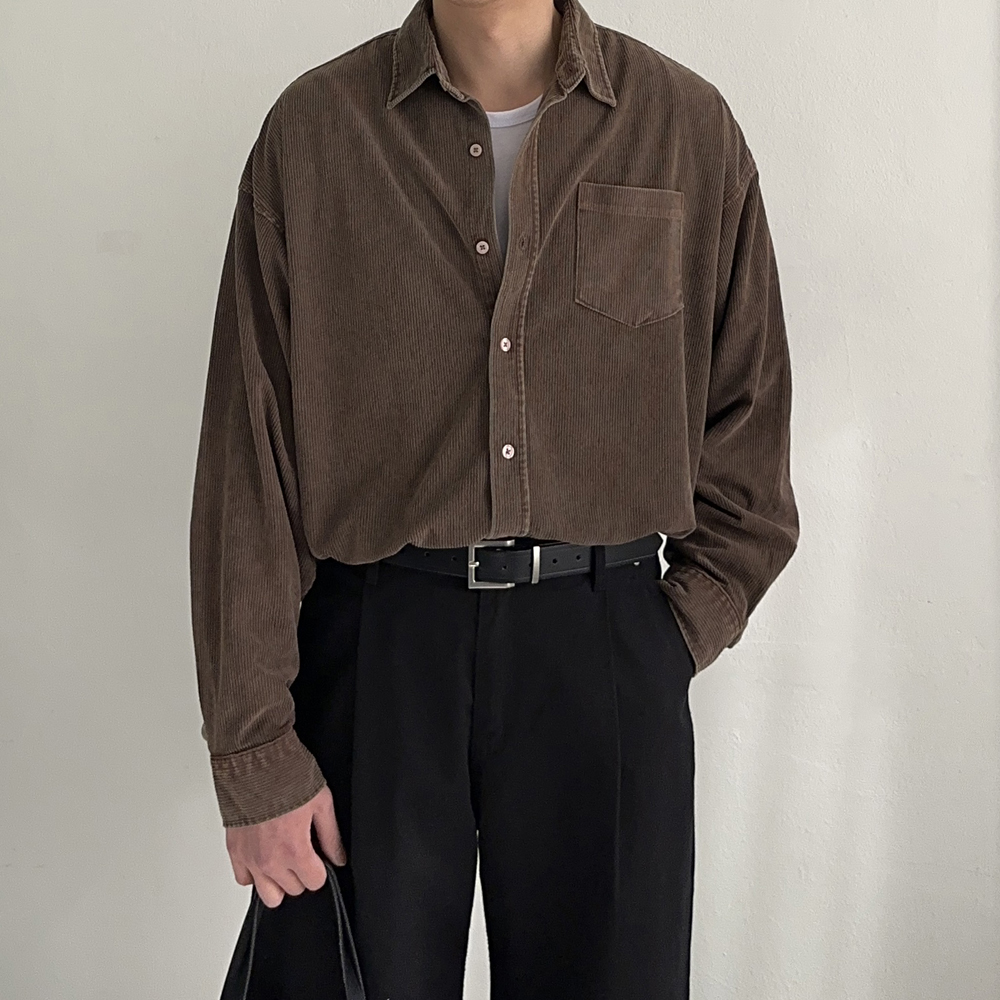 남자 셔츠 오버핏 피그먼트 골덴 남자 와이 셔츠 - 상세 이미지 3