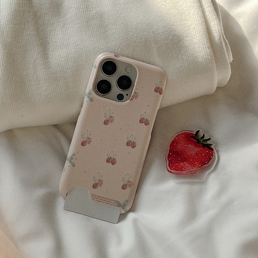 strawberry flower pattern 아이폰 16pro 카드수납 하드 케이스 - 상품 이미지