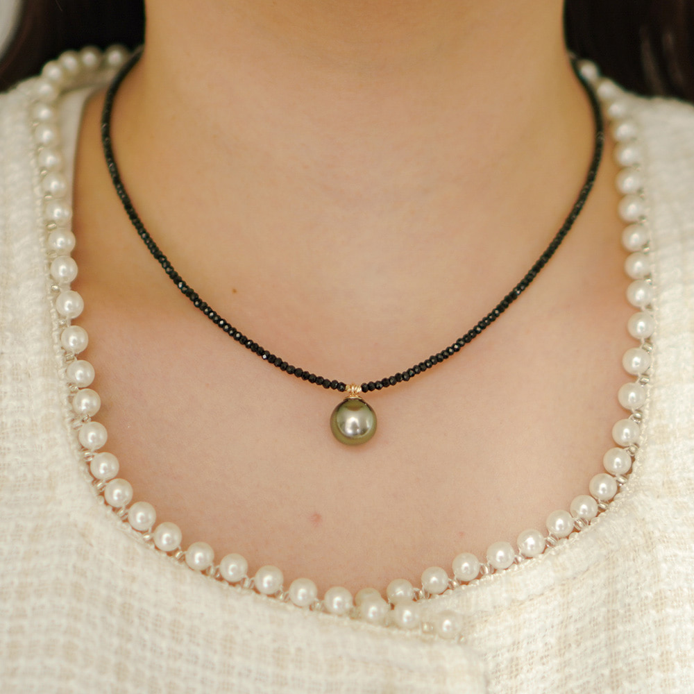 14k 타히티 흑진주 목걸이 블랙스피넬 NB01 10mm - 상세 이미지 2