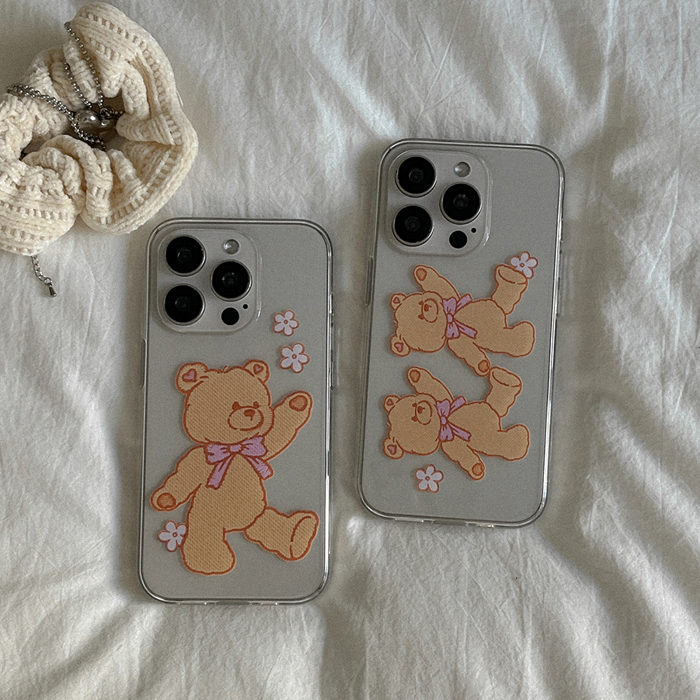 bear embroidery 아이폰 16pro 케이스 클리어 투명 젤리 - 상세 이미지 2
