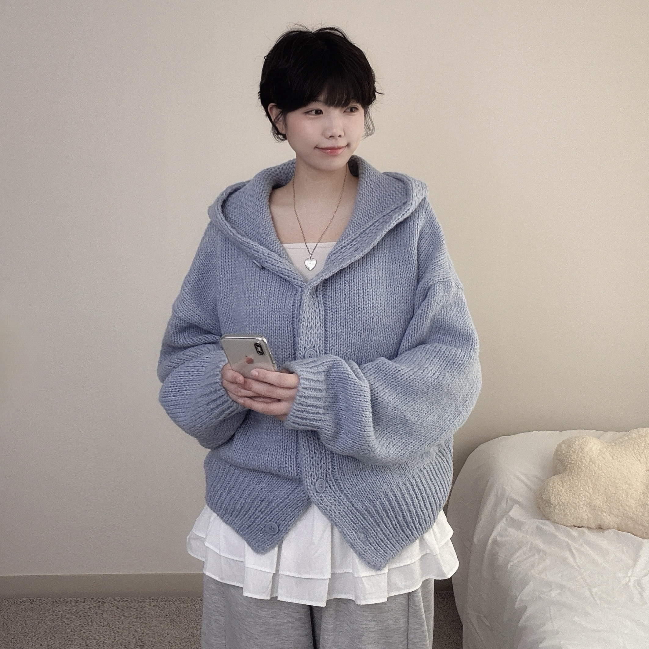 [아방핏/귀여움🧸/퀄비교불가] 폭닥 도톰 고퀄 오버핏 파스텔 후드 니트가디건 봄가디건 - 4color 상세 이미지 10