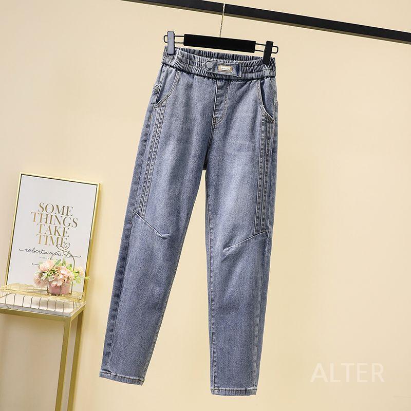 빅사이즈 고무줄 데님 청바지 기모 바지 라지 팬츠 일자 데님 XL (50-60kg) - 상세 이미지 3