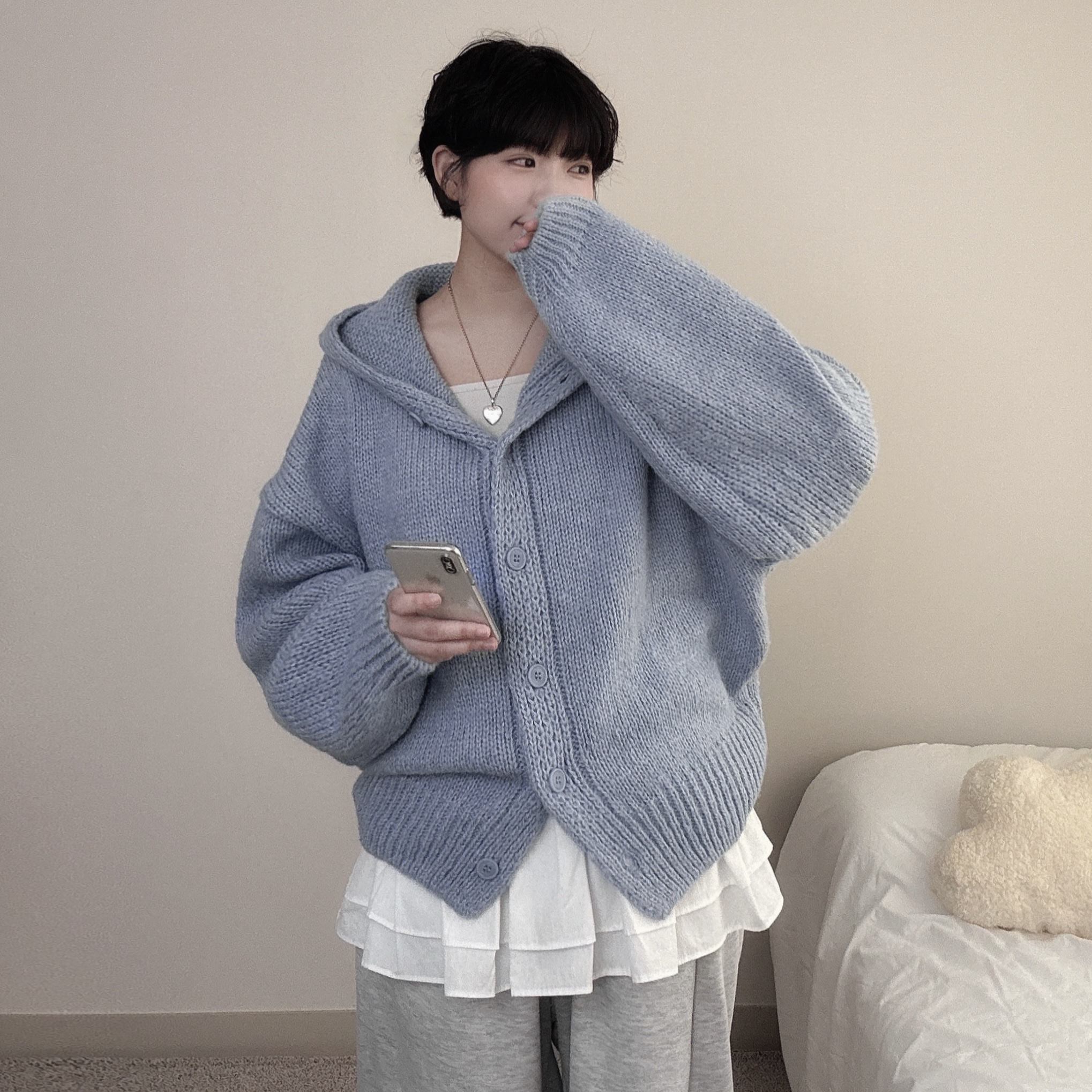 [아방핏/귀여움🧸/퀄비교불가] 폭닥 도톰 고퀄 오버핏 파스텔 후드 니트가디건 봄가디건 - 4color 상세 이미지 11