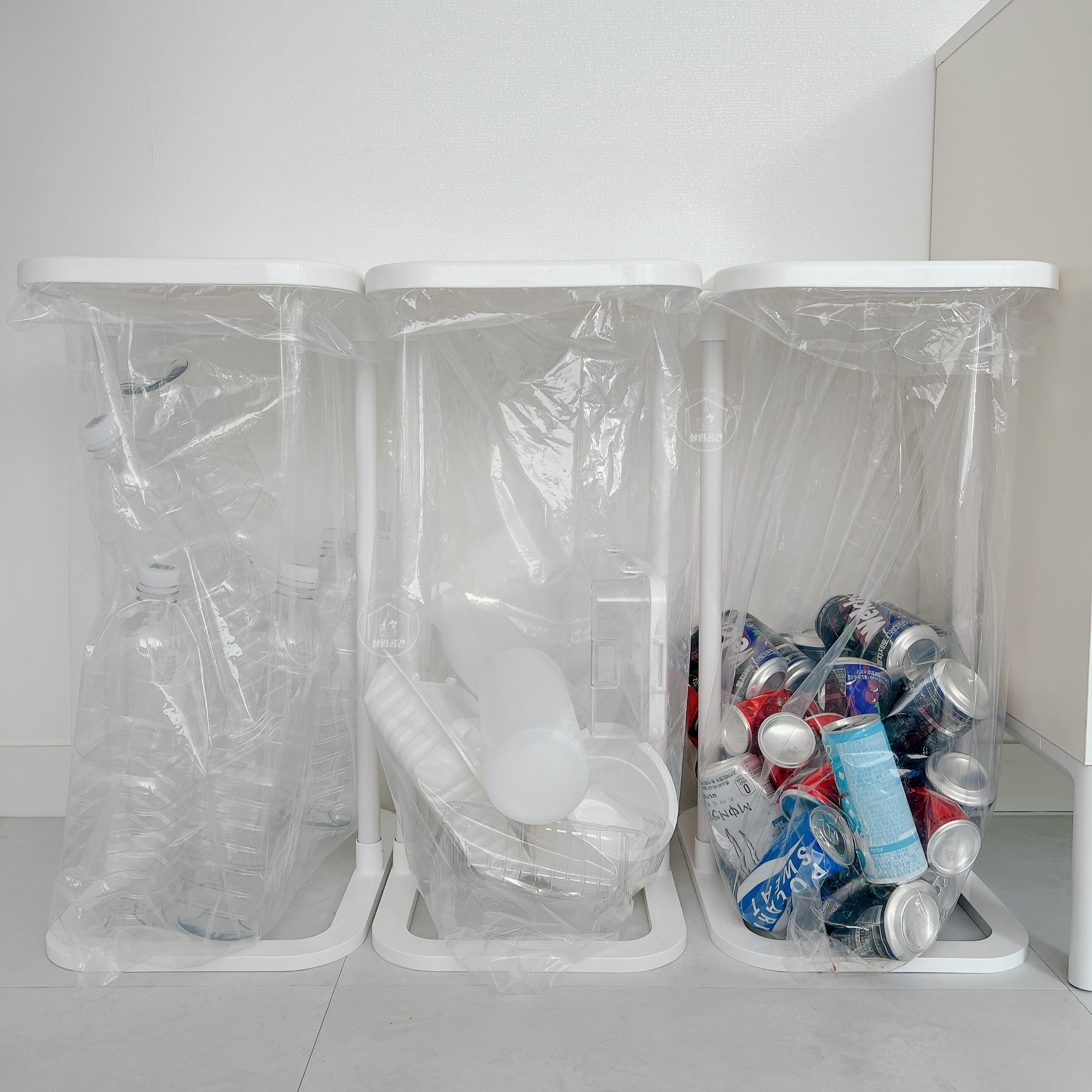 살림공간 재활용 분리수거함 3단 가정용 60L