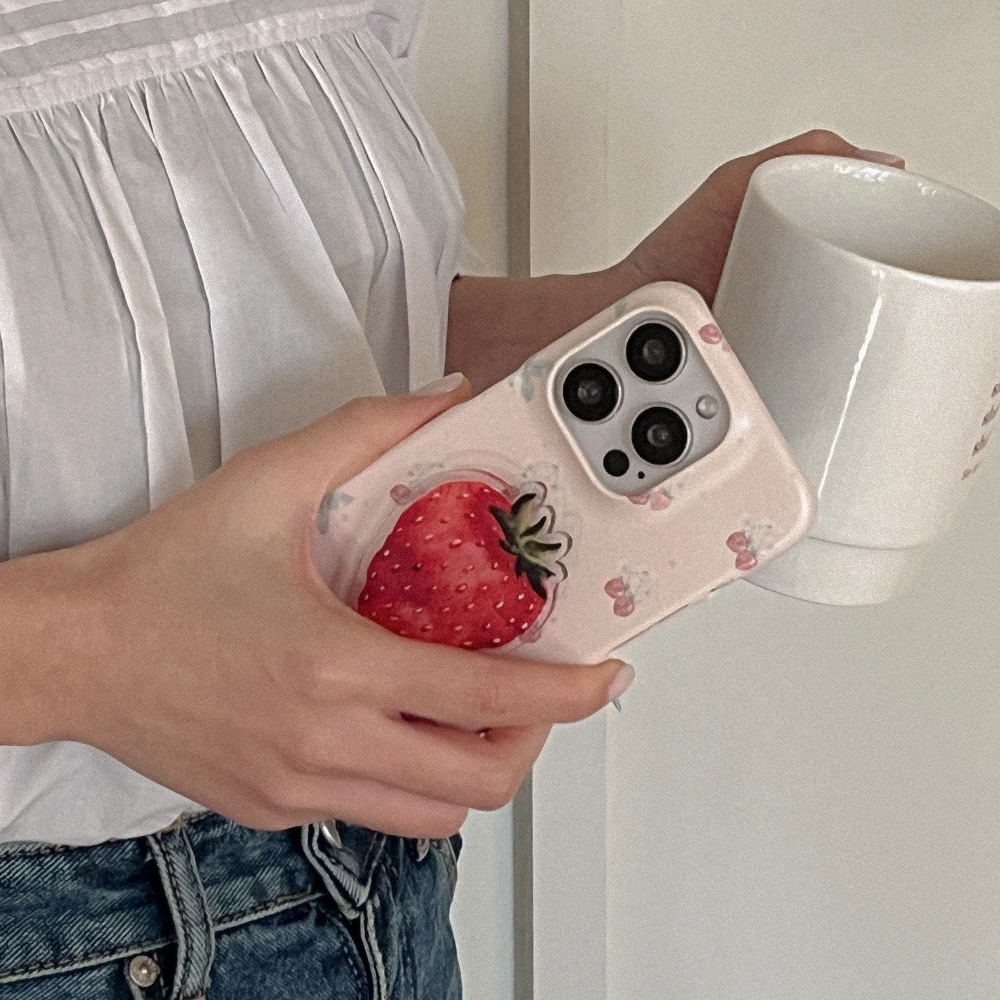 strawberry flower pattern 아이폰 16pro 케이스 하드 - 상세 이미지 5