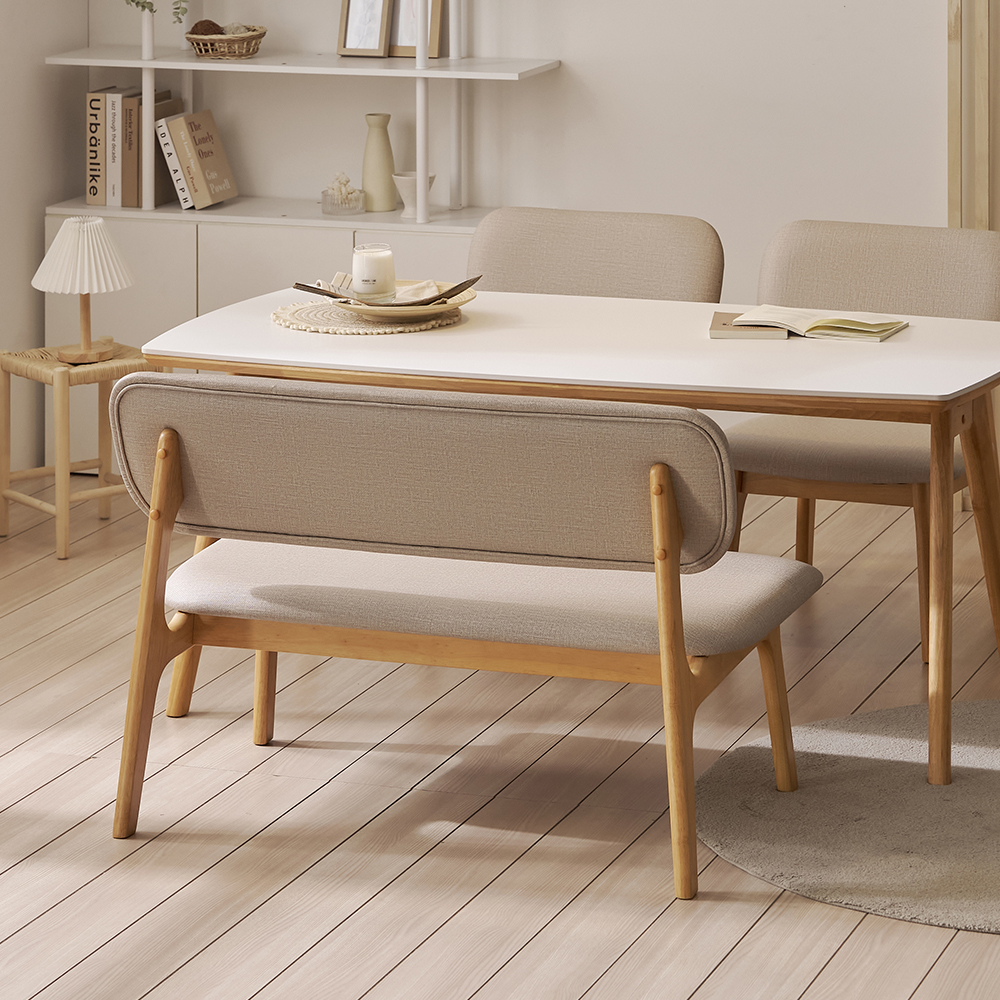 라비나 고무나무 원목 디자인 체어 낮은 식탁 벤치 의자 2인용