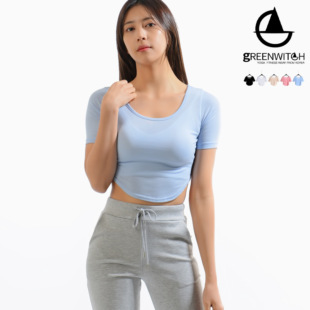 그리니치 딥라운드넥 크롭티셔츠 필라테스상의 요가복 이미지 8