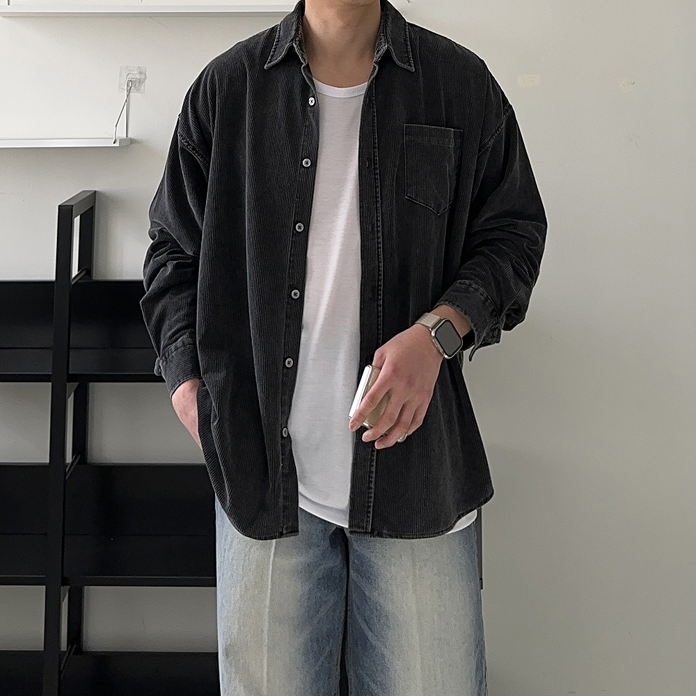 남자 셔츠 오버핏 피그먼트 골덴 남자 와이 셔츠 - 상세 이미지 2