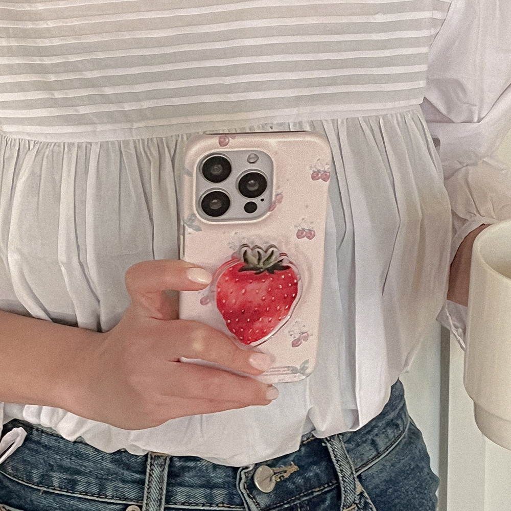 strawberry flower pattern 아이폰 16pro 케이스 하드 - 상세 이미지 2