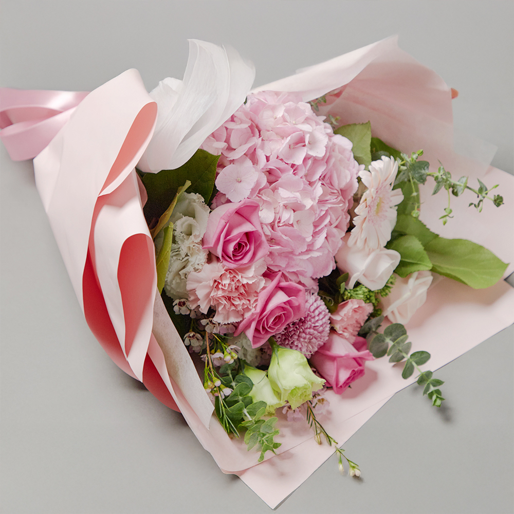 파스텔 핑크 수국 플라워 꽃다발 생화 꽃바구니 기념일 발렌타인데이 꽃배달 꽃배송서비스