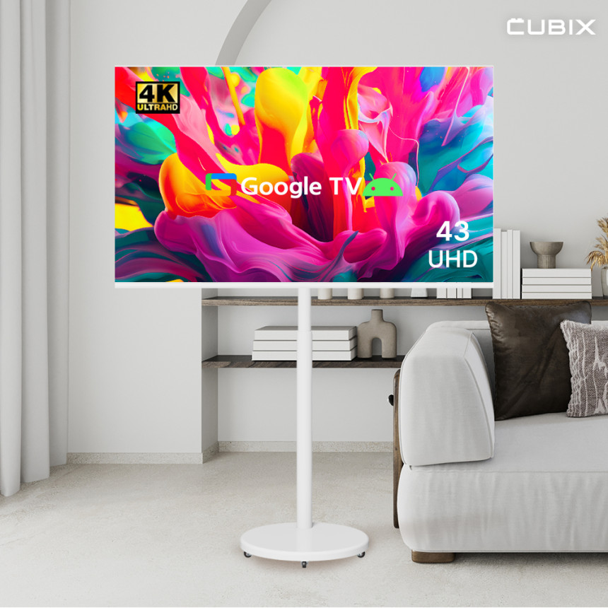 무빙큐빅스 삼탠바이미 화이트에디션 스마트티비 이동식tv X1시리즈 셋트 109cm(43인치 TV), UHD, 자가설치