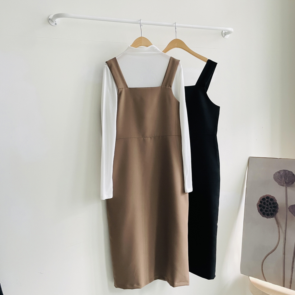 뷔스티에원피스 결혼식하객룩 나시 스퀘어넥 H라인 롱원피스